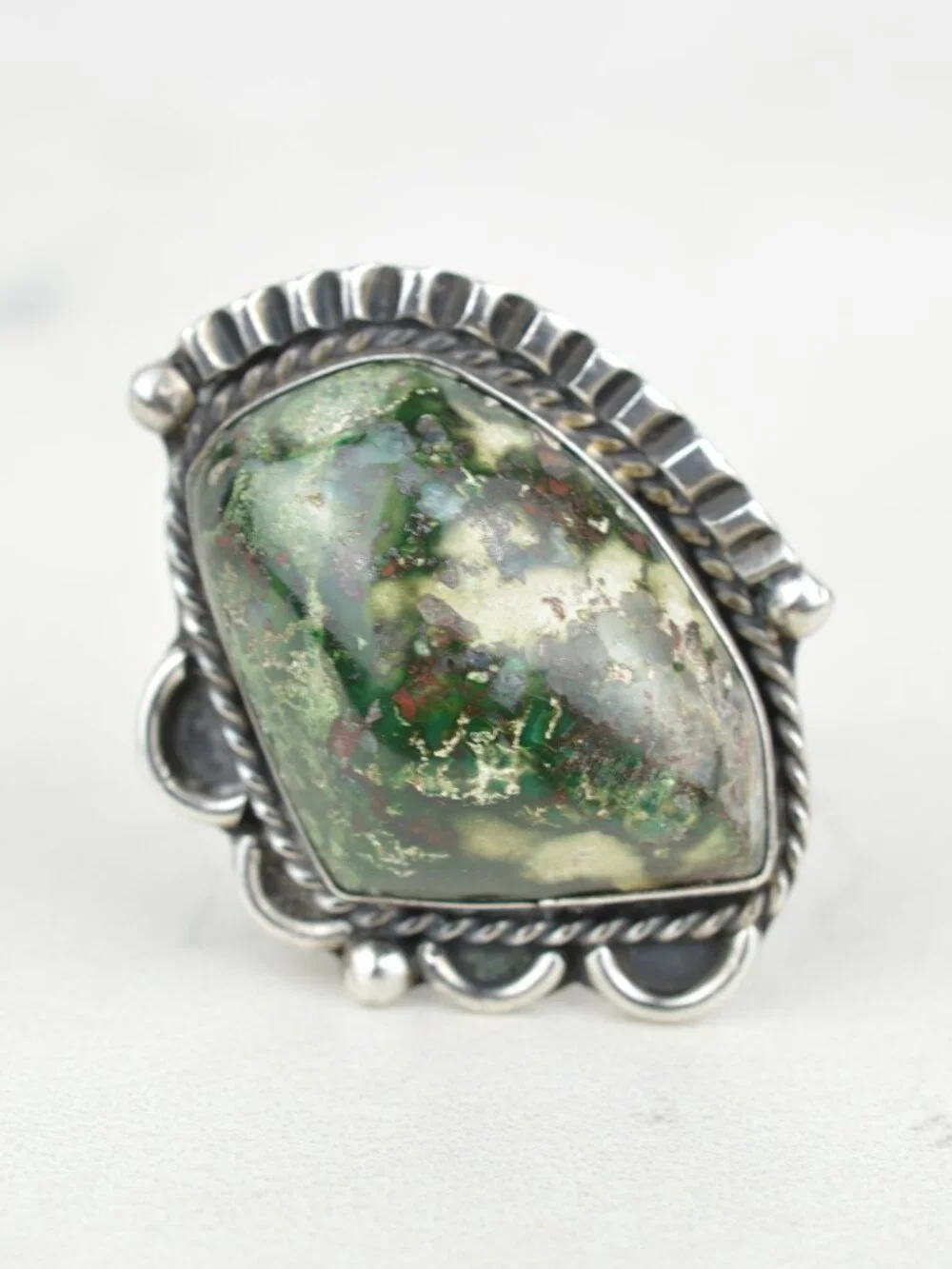 Vintage Taxco Mexico Sterling Silver Dragon's Blood Jasper Ring Size 5 IRD 925